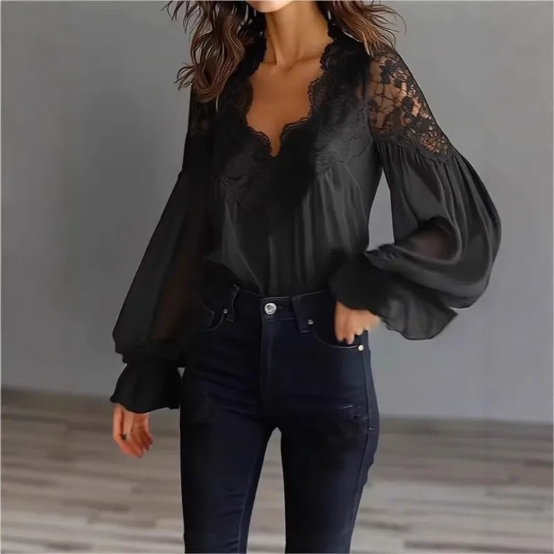 Rosie Lace Trim Chiffon Blouse