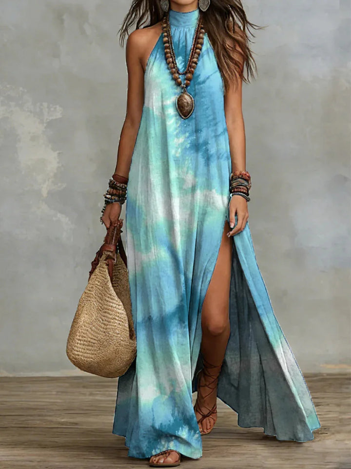 Zorina Elegant Halter Neck High Slit Maxi Dress
