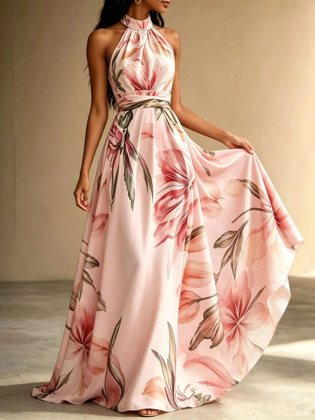 Lunelle Floral Halter Bohemian Maxi Dress