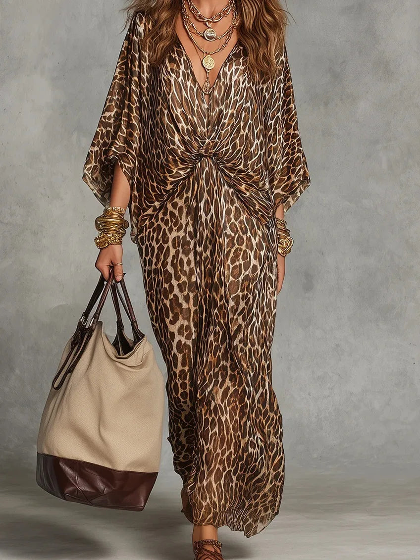 Helene Leopard Print Wrap Maxi Dress