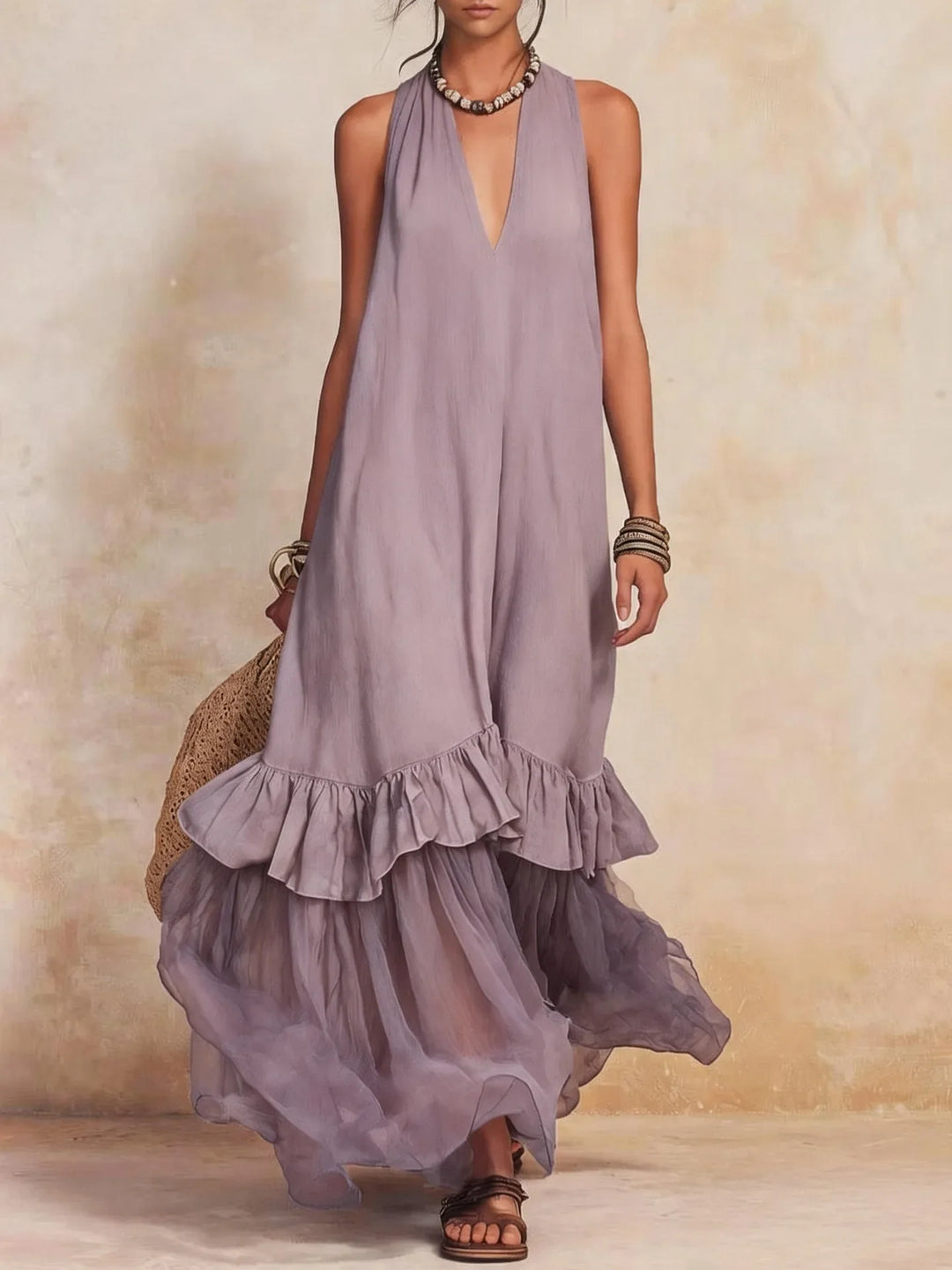 Zephyra Bohemian Ruffle Hem Maxi Dress
