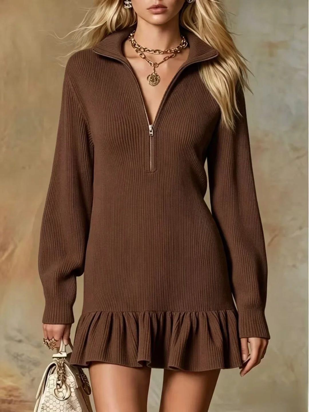 Roman Half Zip Knit Mini Dress