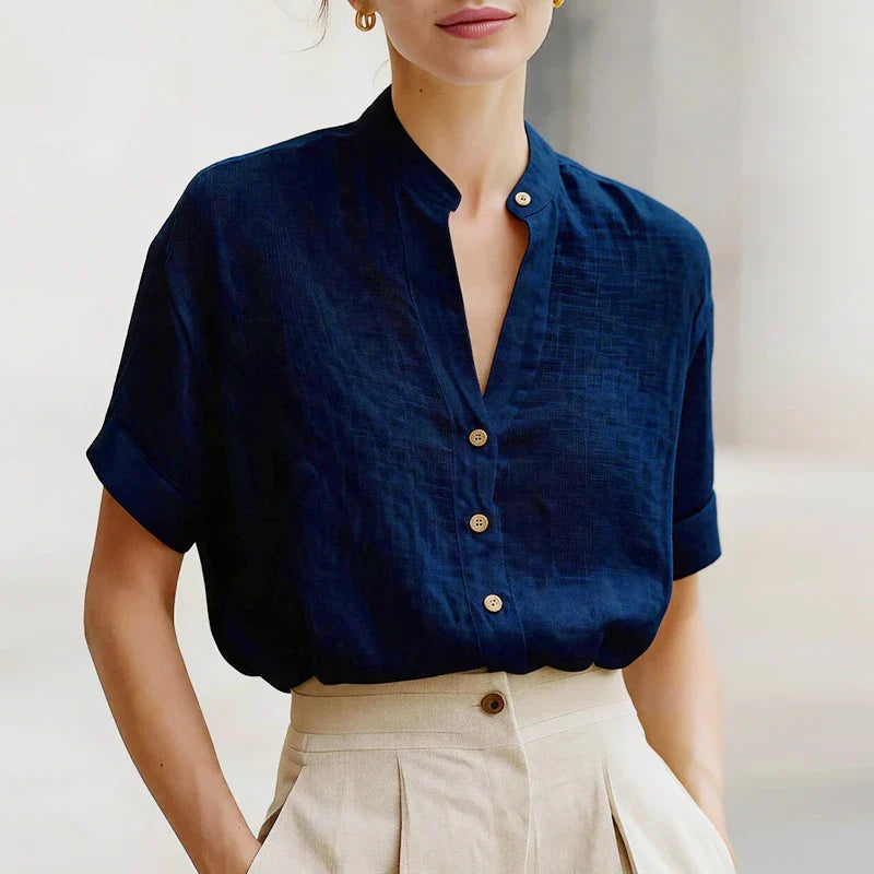 Callen Button Front V Neck Blouse