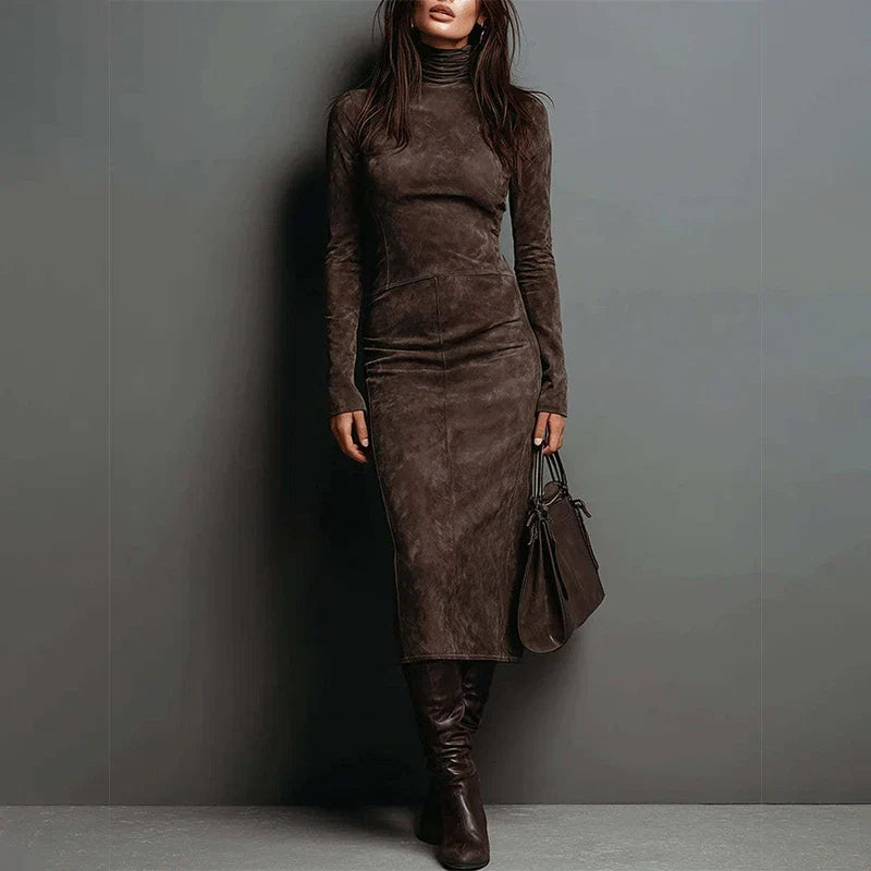 Blaire Suede Turtleneck Midi Dress