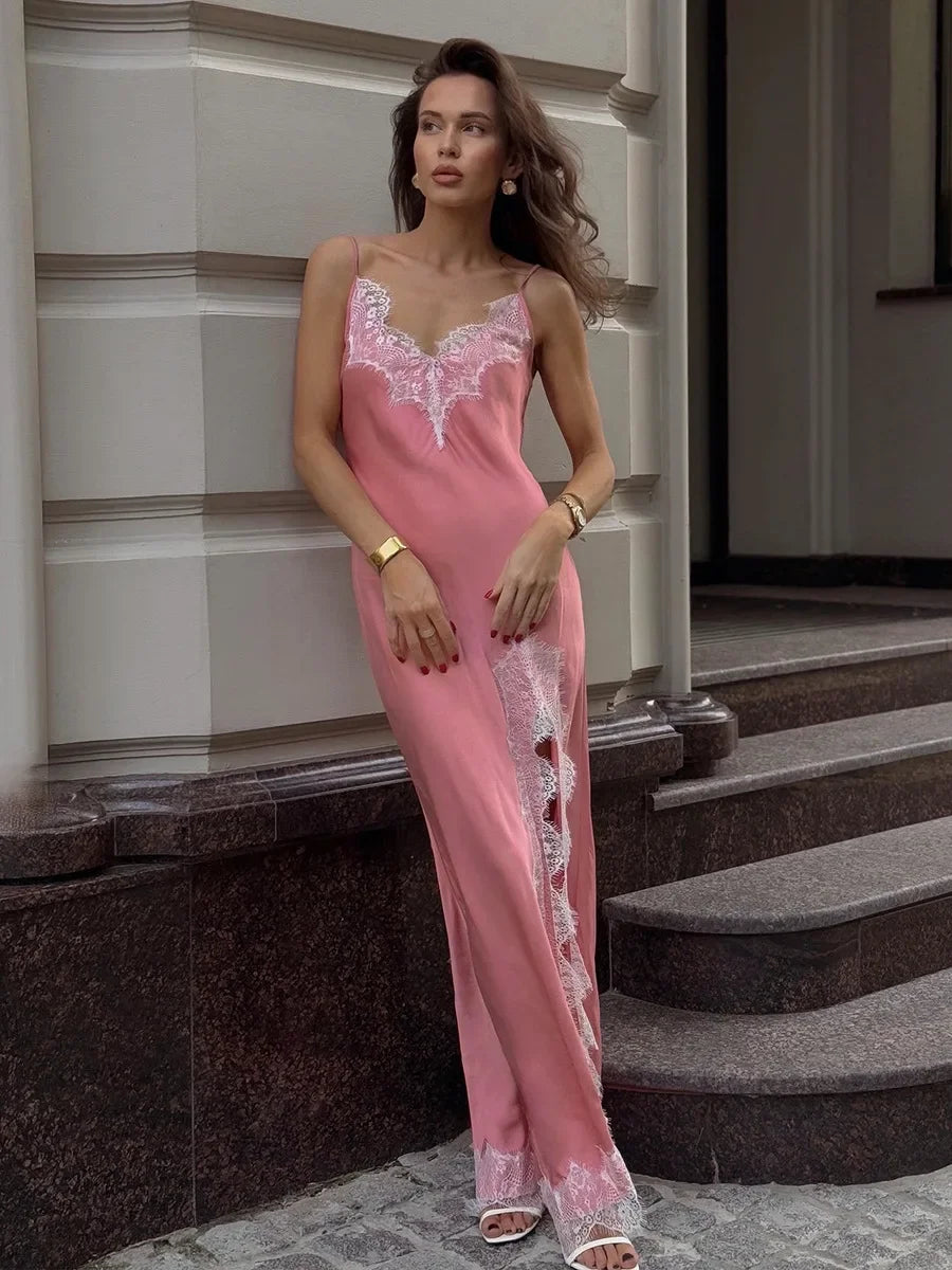 Martha Satin Lace Maxi Dress