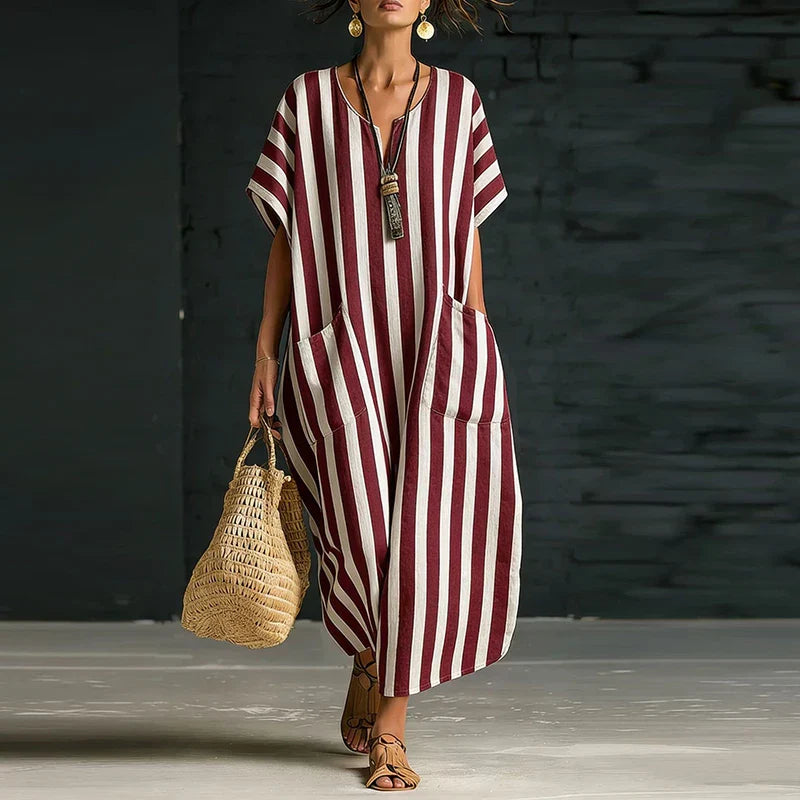 Montara Striped V Neck Boho Maxi Dress
