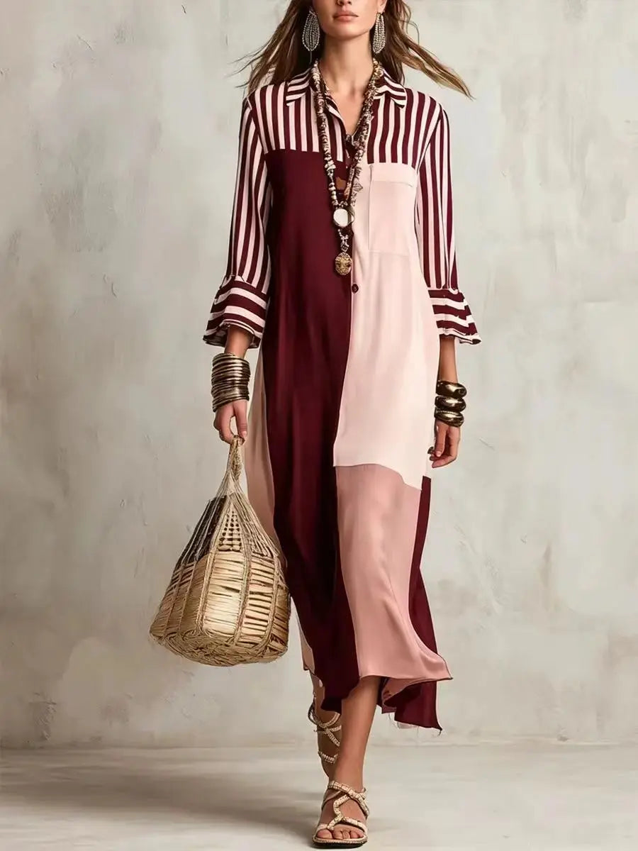 linen flowy dress Jillian Linen Flowy Shirt Dress, Burgundy / XXL- Women's Fashion