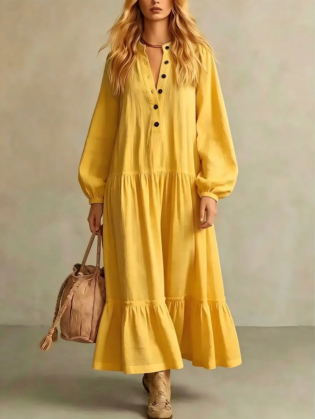 Mia Button Front Tiered Maxi Dress