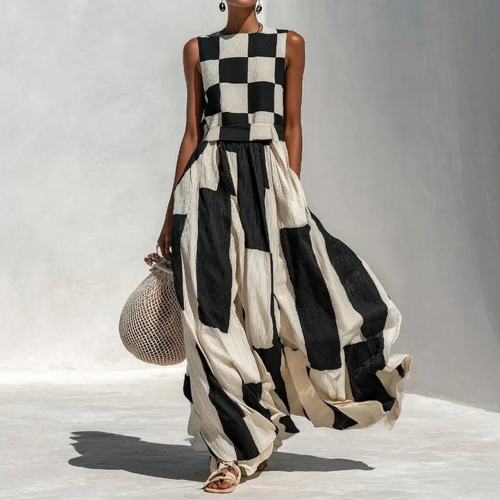 Tiffany Geometric Patchwork Maxi Dress