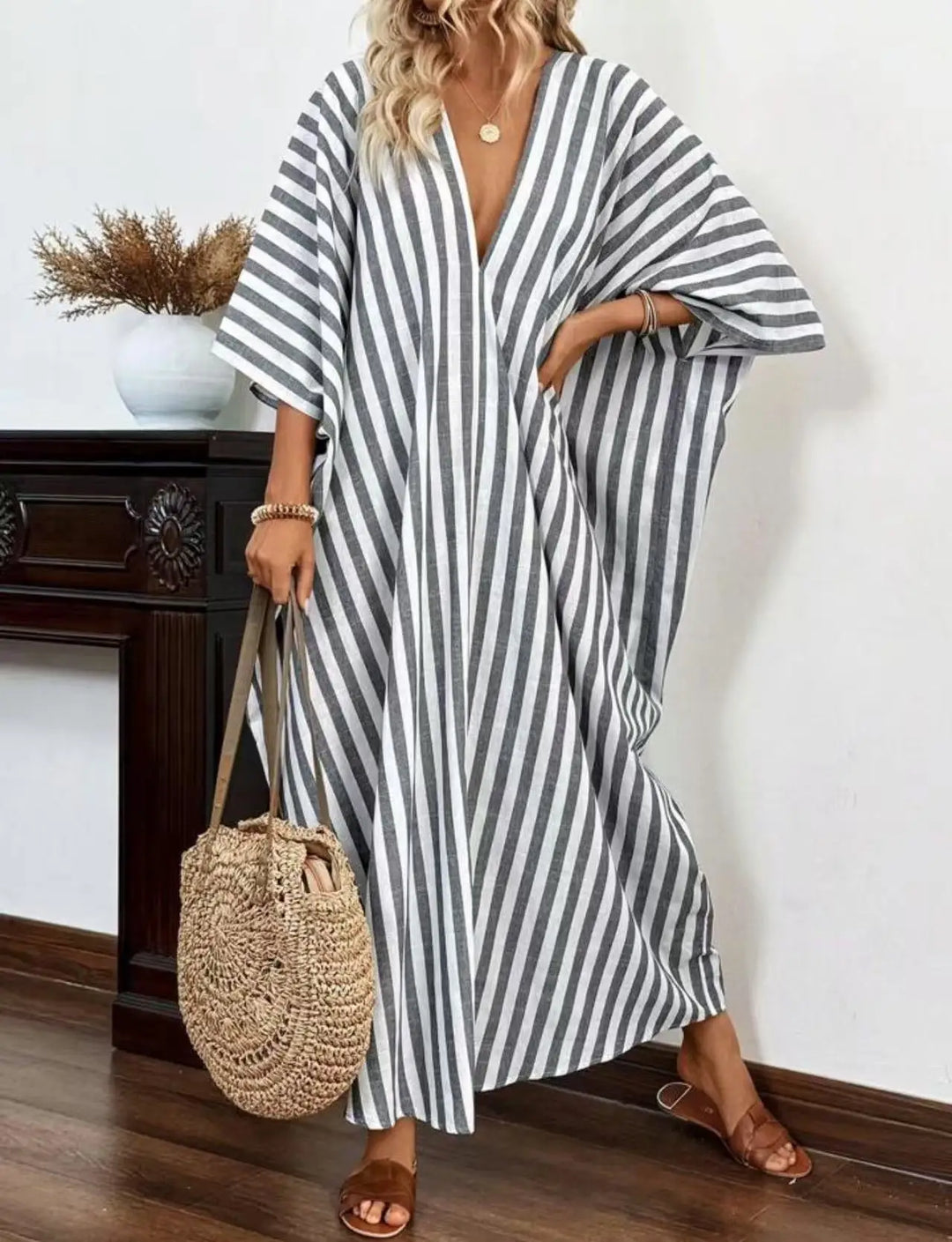 Serena Striped Kaftan Maxi Dress