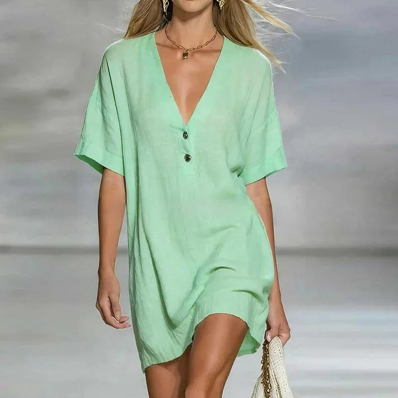 Susana V Neck Linen Shirt Dress