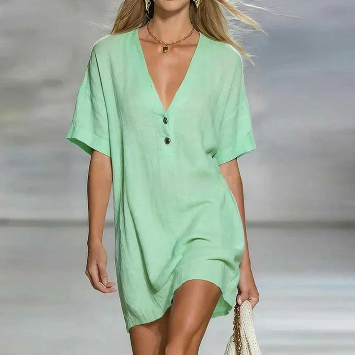 Susana V Neck Linen Shirt Dress