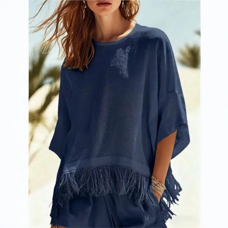 Kyndall Fringe Linen Blouse