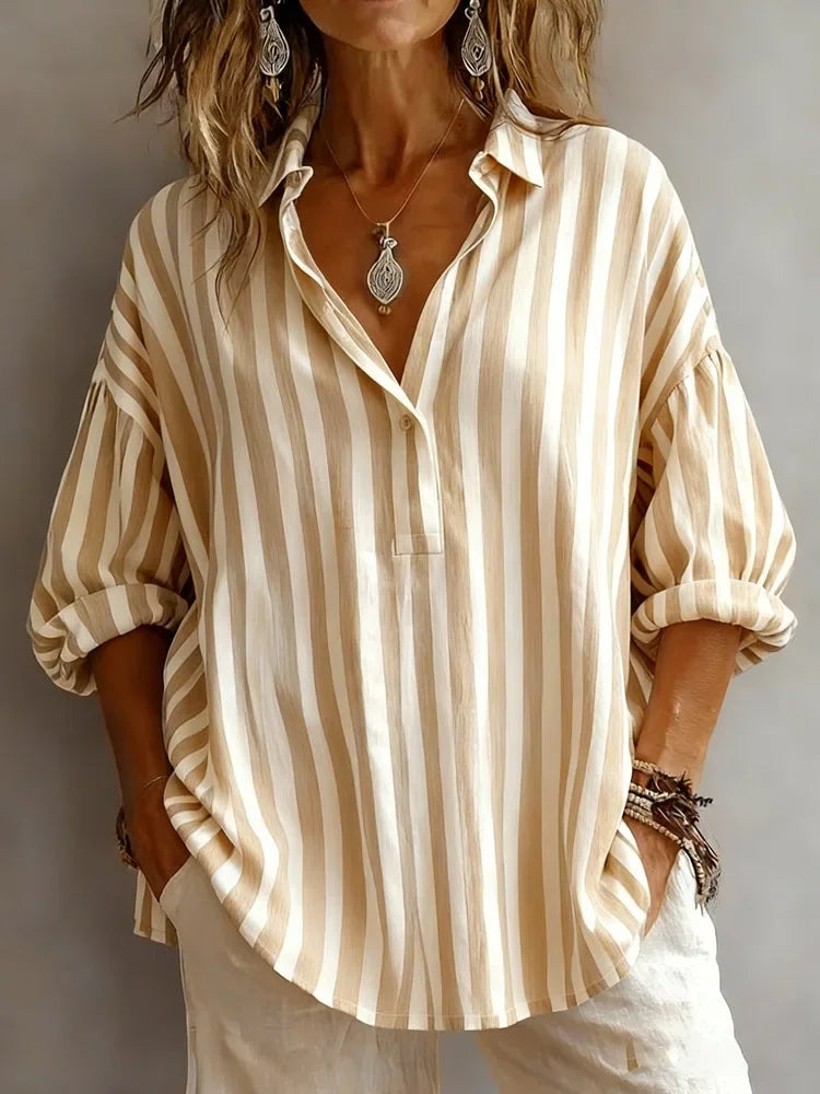Andrea Striped V Neck Blouse