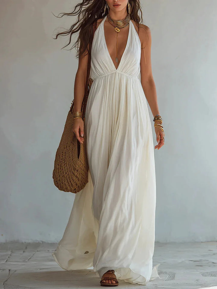 Elena Deep V Neck Maxi Dress
