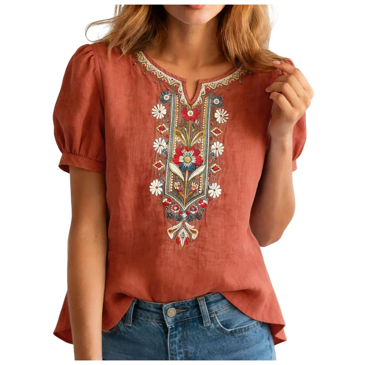 Amira Embroidered Linen Blouse