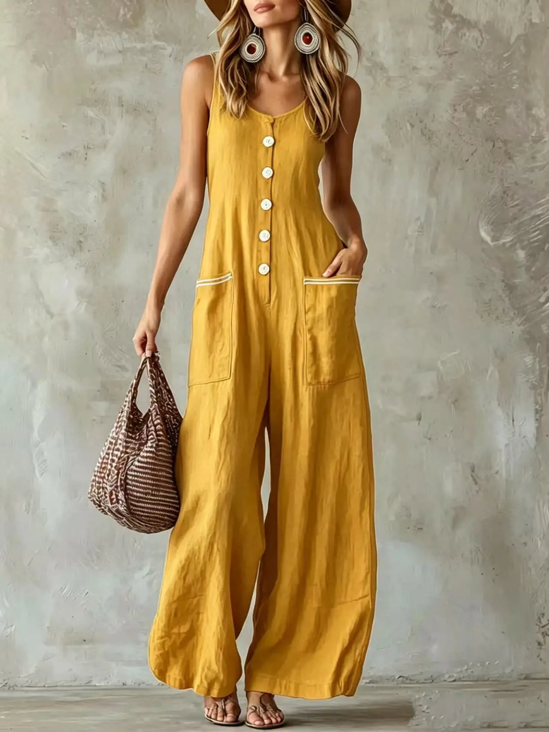Aviana Button Front Wide Leg Jumpsuit