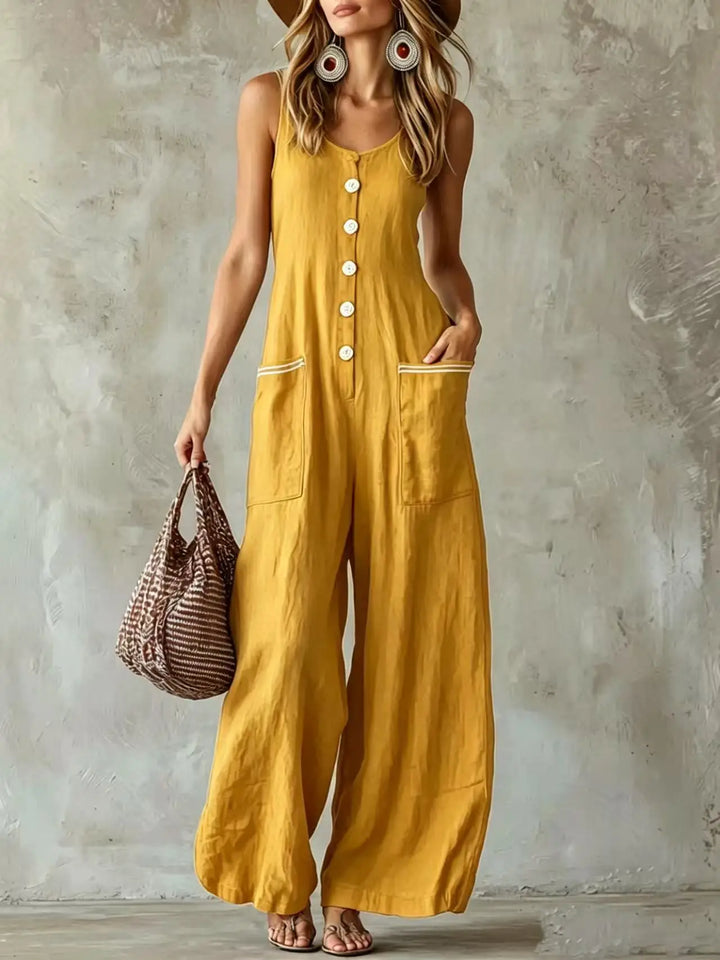 Aviana Button Front Wide Leg Jumpsuit