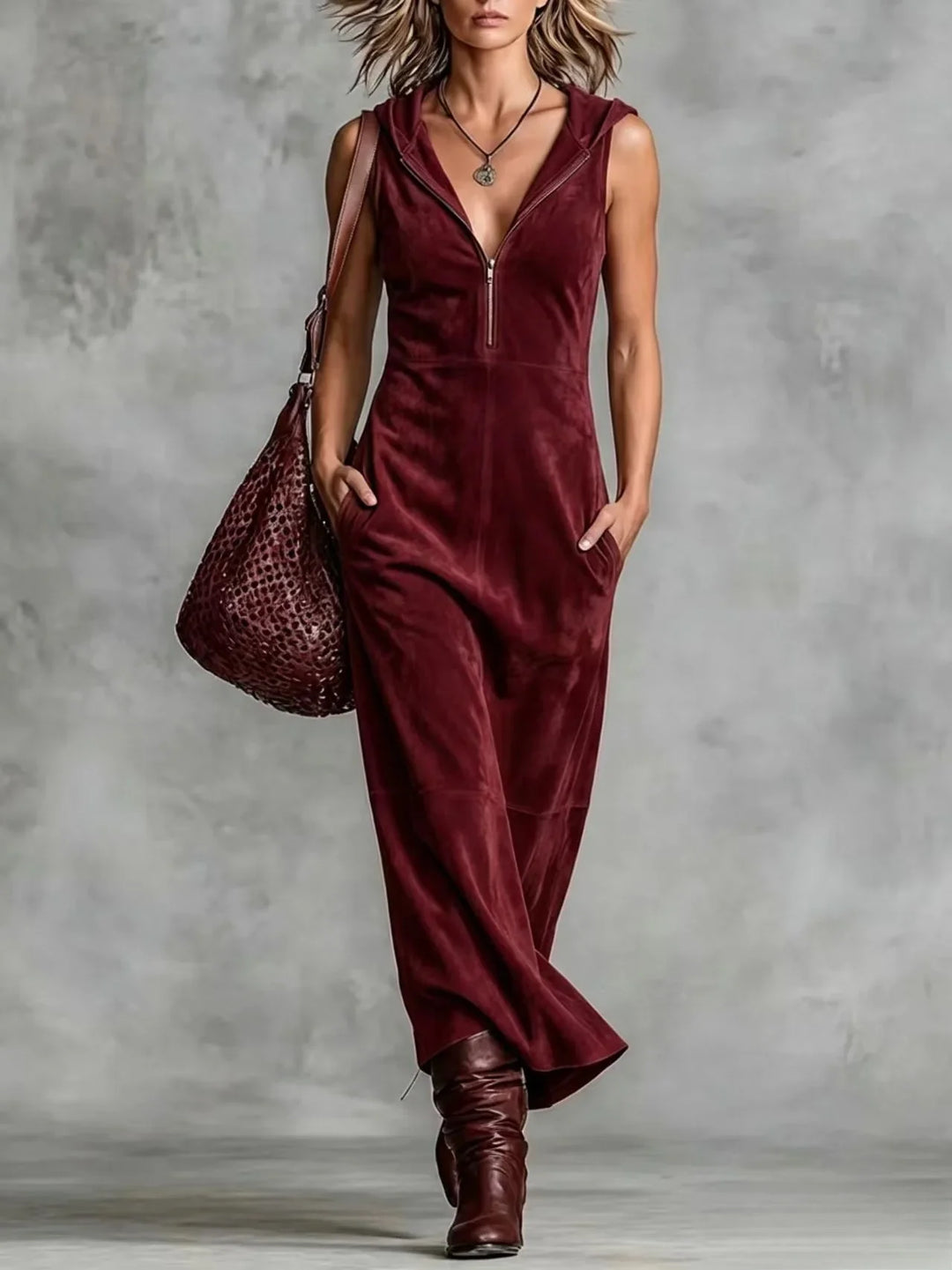 Elena Zip Front Pocket Maxi Dress