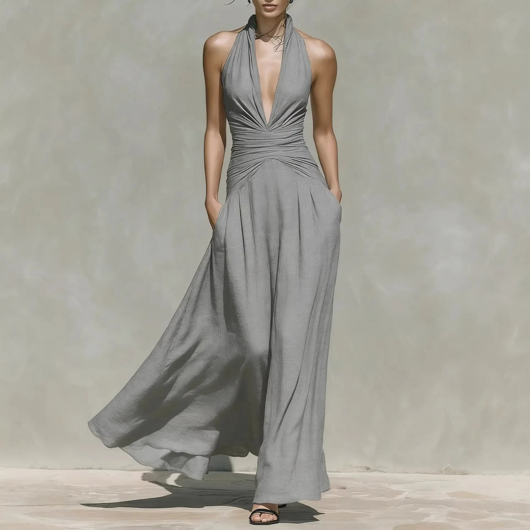Amoura V Neck Sleeveless Ruched Bodycon Maxi Dress