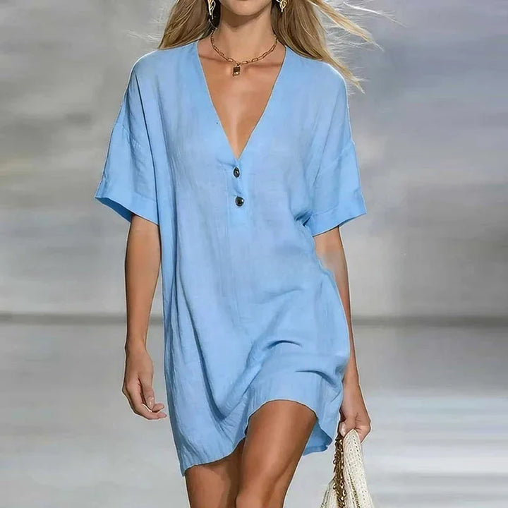 Susana V Neck Linen Shirt Dress