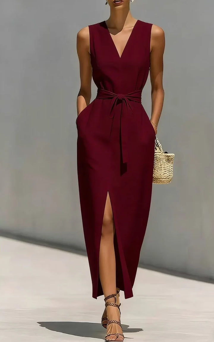 Thalia Front Tie V Neck Maxi Dress