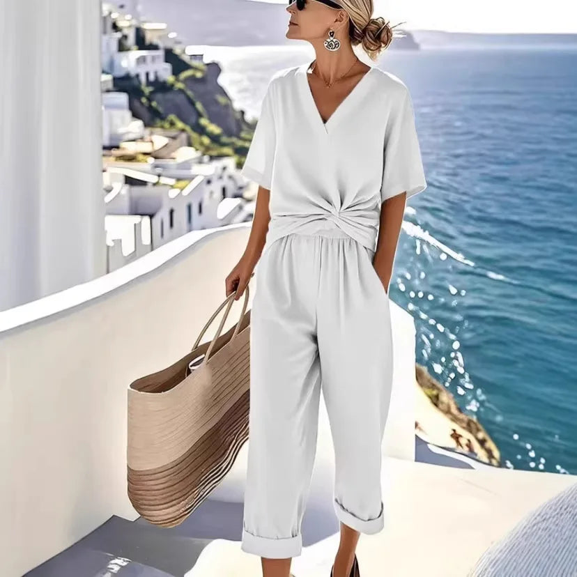 Coraline Casual Tie Waist Relaxed Pants Set