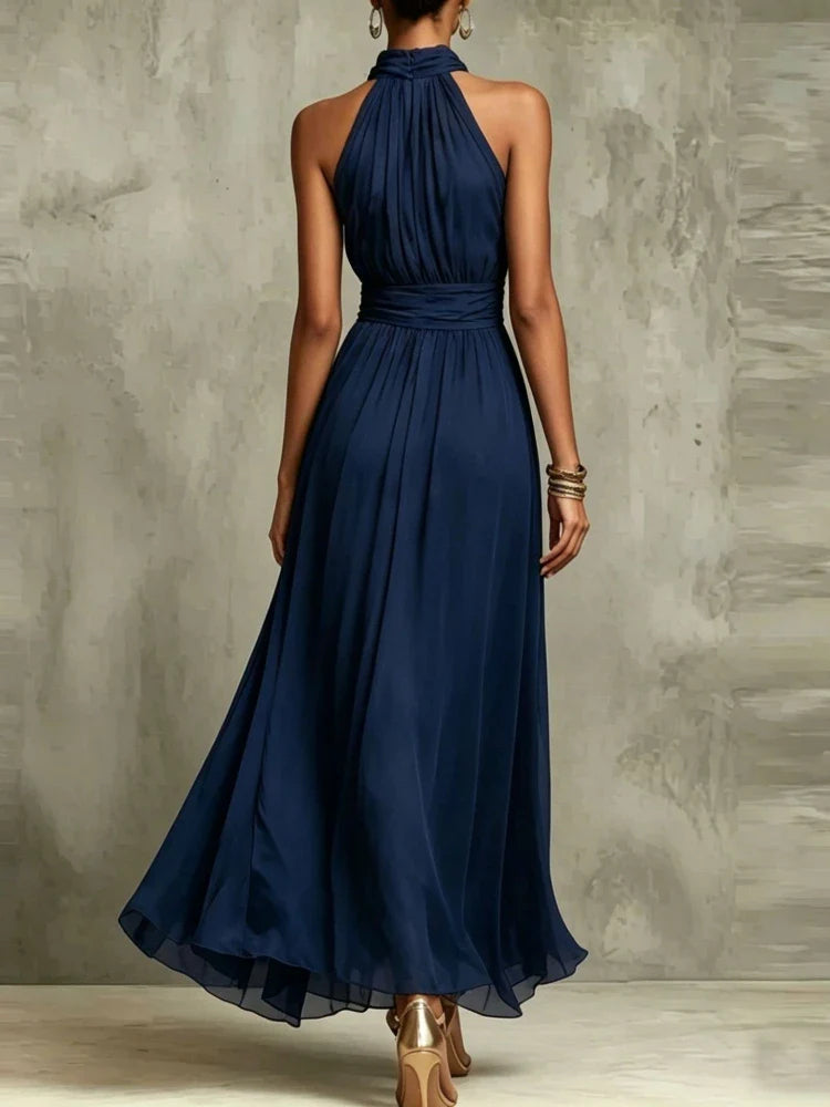 Liesel Flowing Halter Wedding Guest Maxi Dress