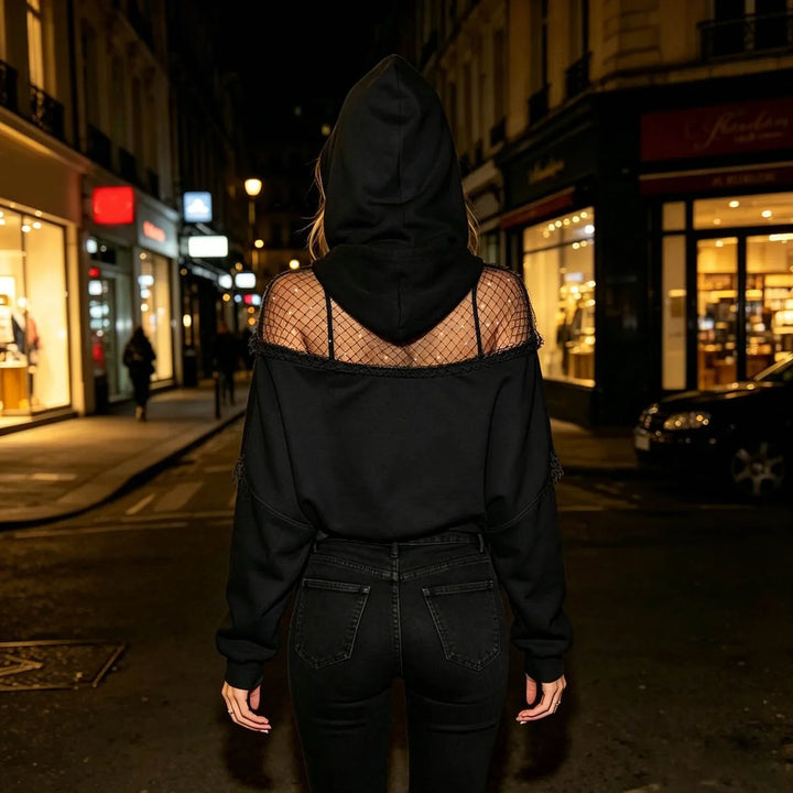 Amrita Fishnet Panel Hoodie