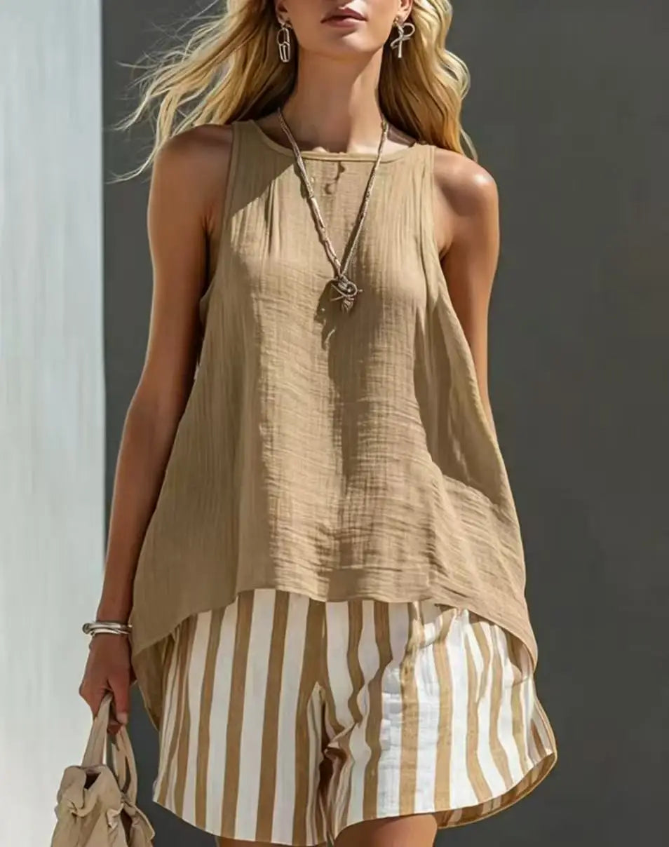 Leonie Sleeveless Striped Two Piece Outfit