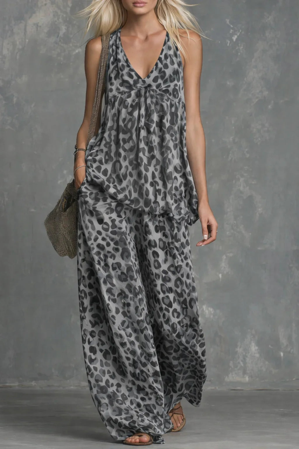 Zelira V-Neck Leopard Matching Set
