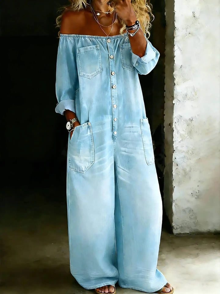 Martina Off Shoulder Denim Jumpsuit