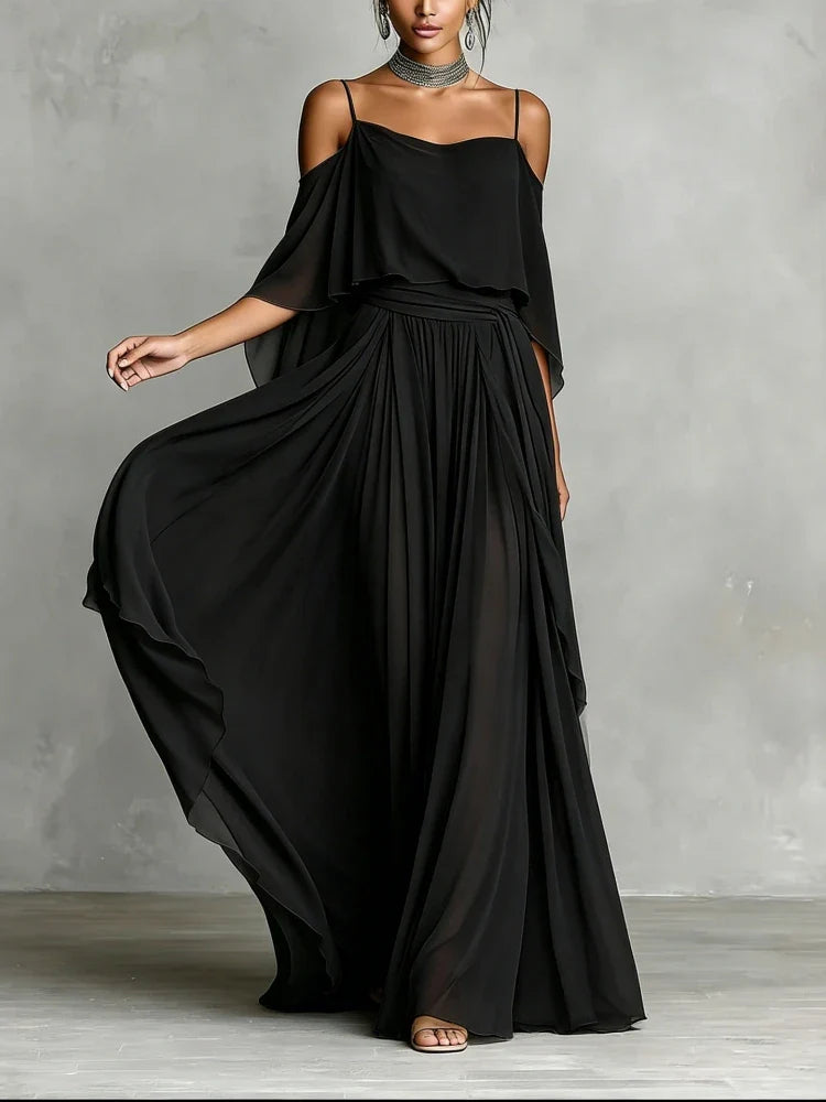 Elarielle Off Shoulder Chiffon Wedding Guest Maxi Dress
