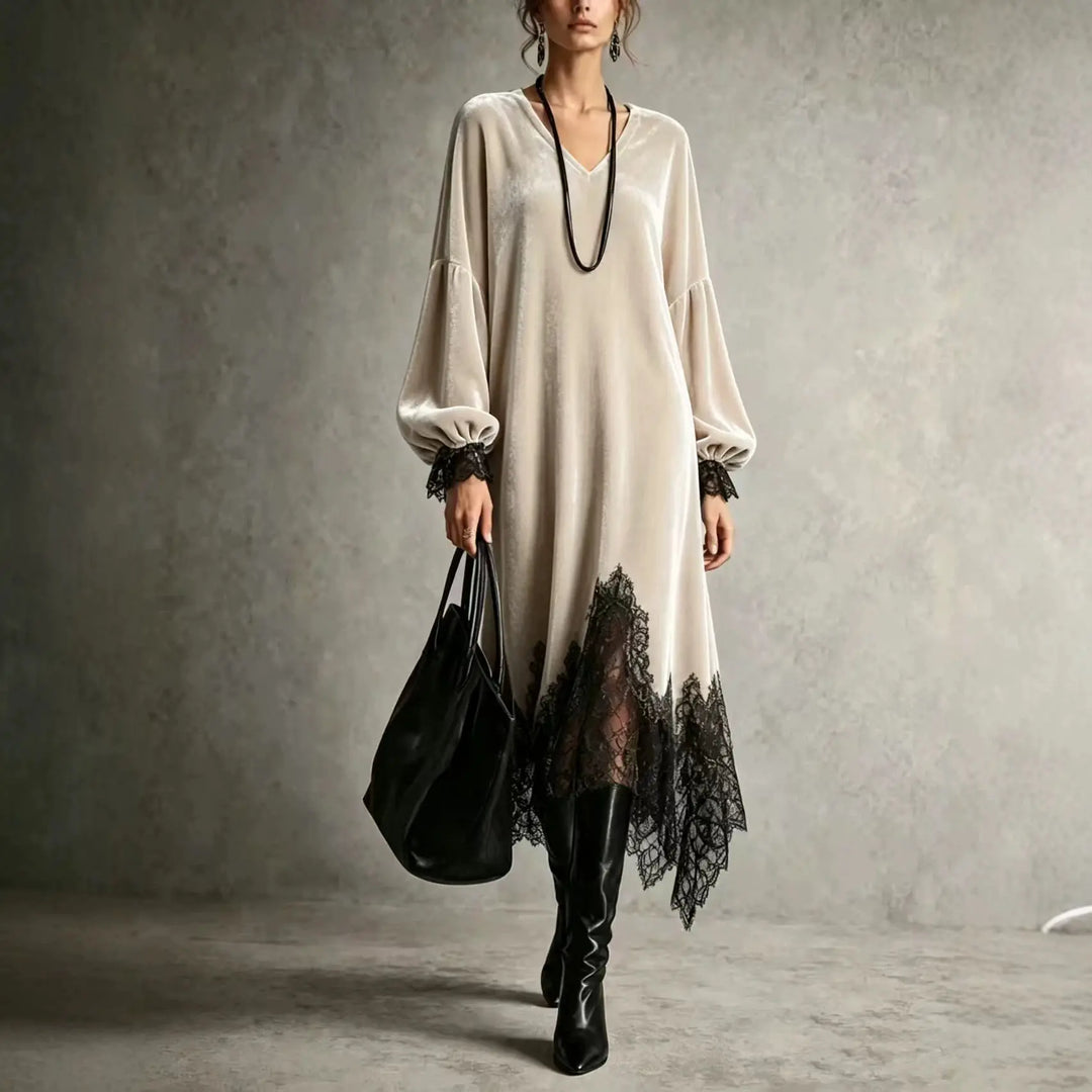 Marielena Velvet V Neck Dress