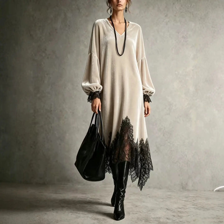 Marielena Velvet V Neck Dress