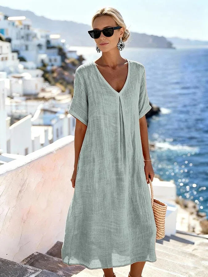 Lucina Relaxed V Neck Summer Midi Dress