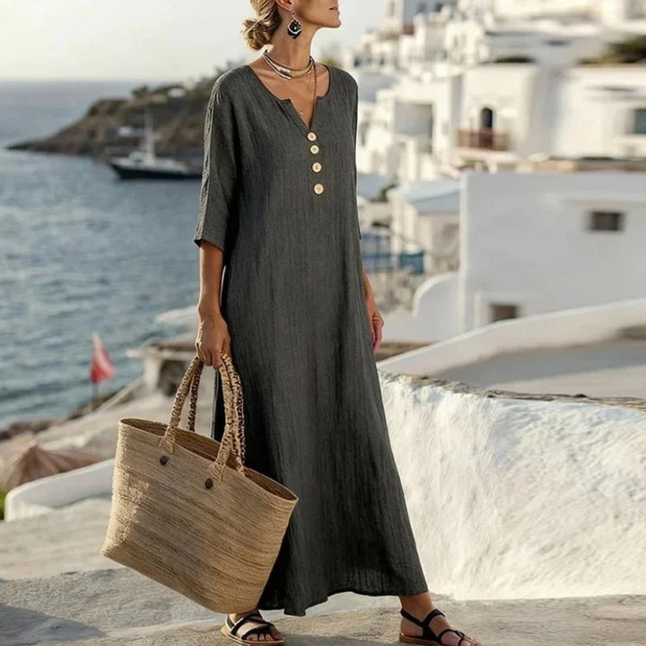 Mirena Button Front Boho Maxi Dress