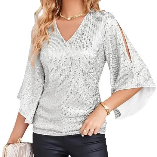 Isabeau Sequin Wrap Blouse