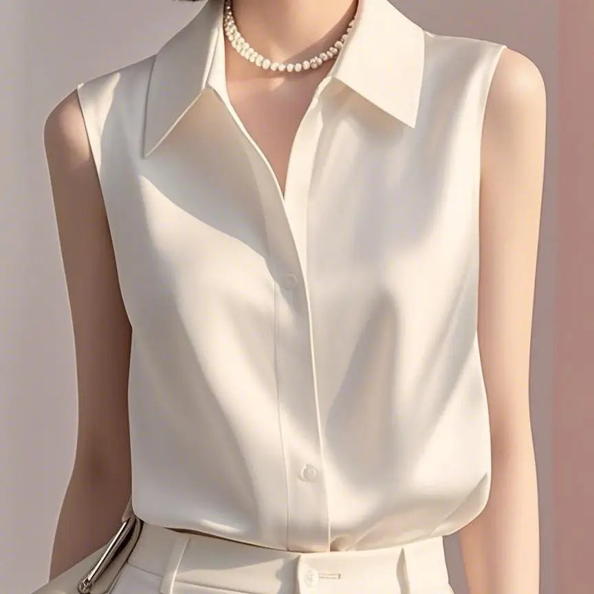 Elfrida Sleeveless Satin Blouse Shirt