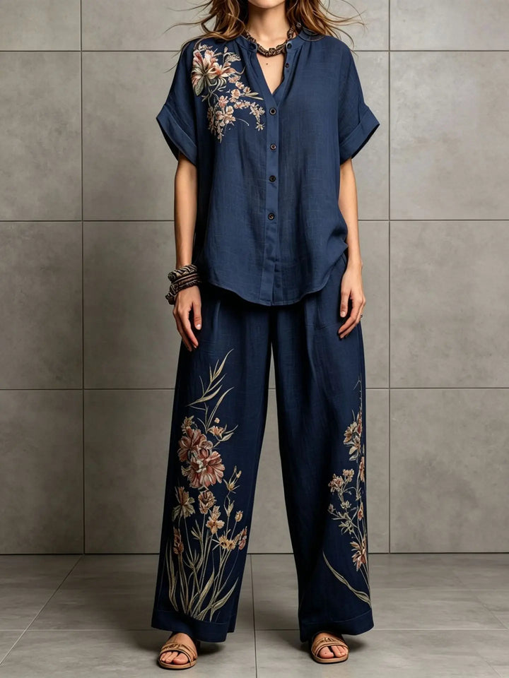 Amelina Bohemian Floral Printed Wide Leg Pants Set