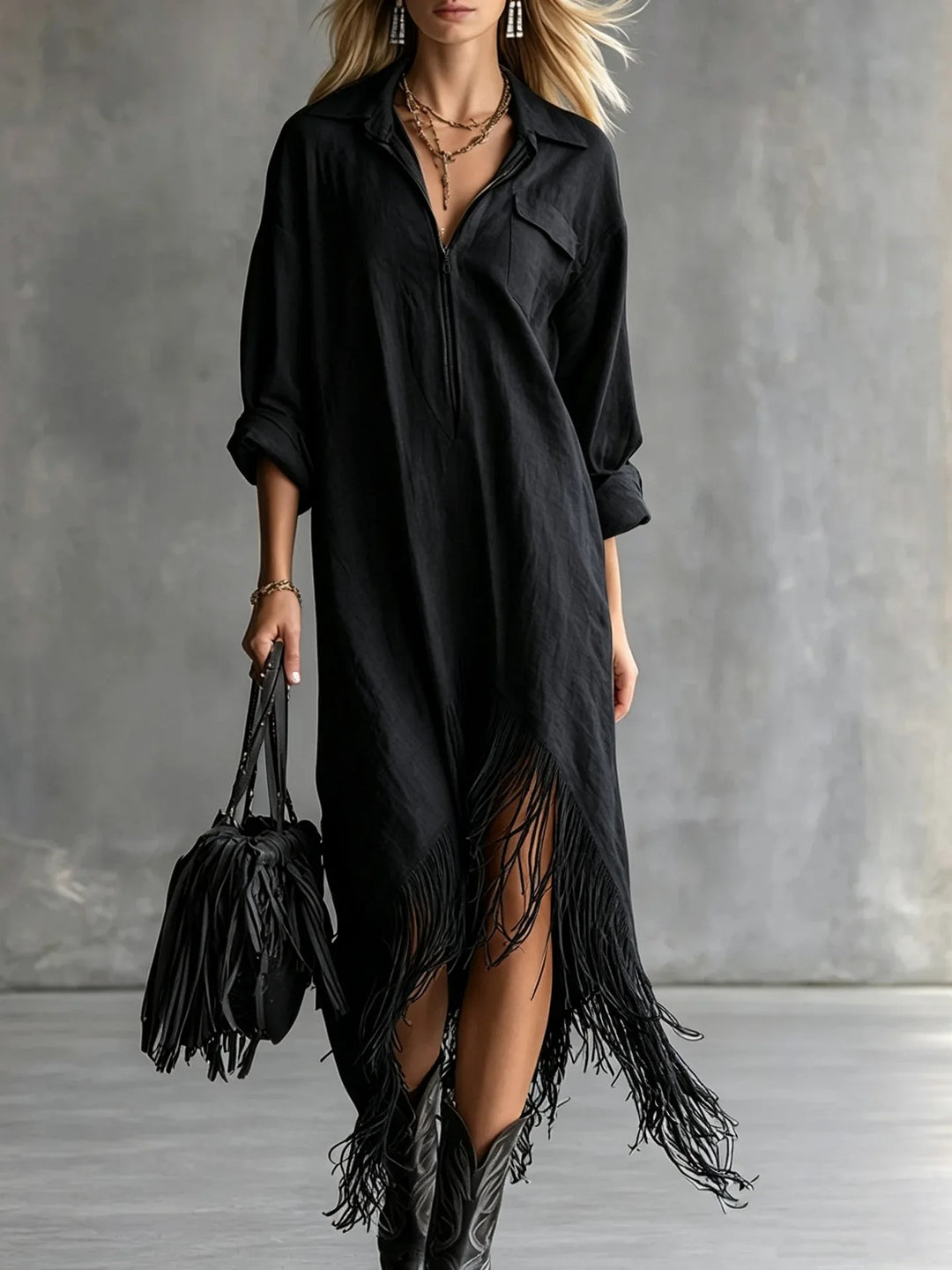 Rachel Fringe Hem Midi Dress