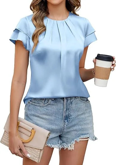 Valeska Satin Ruffle Sleeve Blouse