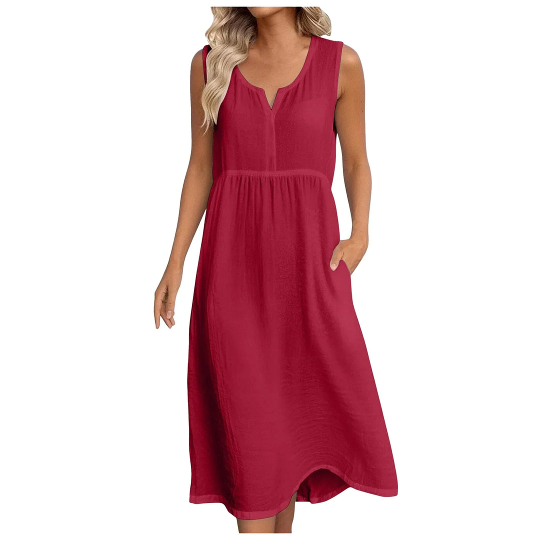 Scarlet Notch Neck  Midi Dress