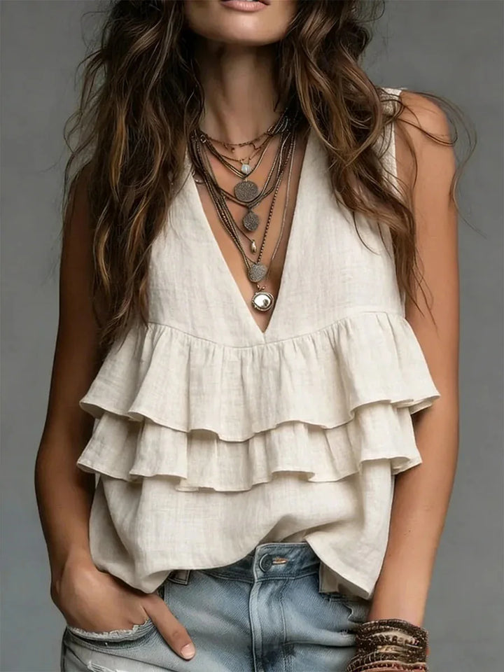Celine Ruffled V Neck Casual Blouse