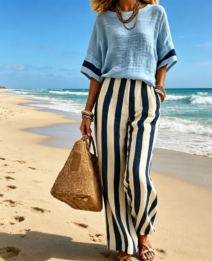 Altheia Striped Wide Leg Lounge Set