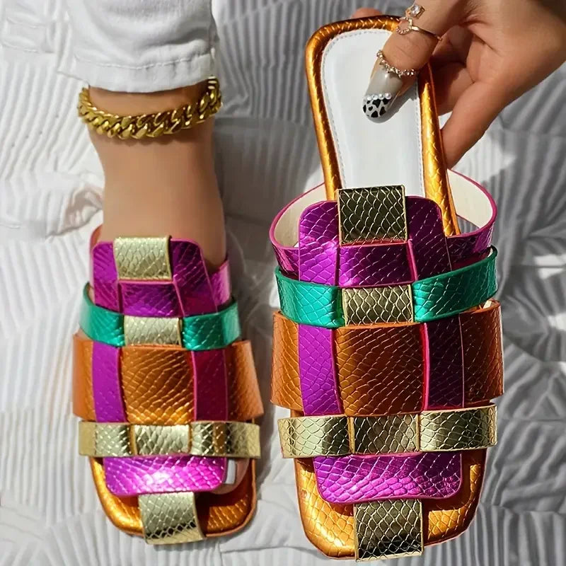 Rose Woven Mosaic Flat Sandals