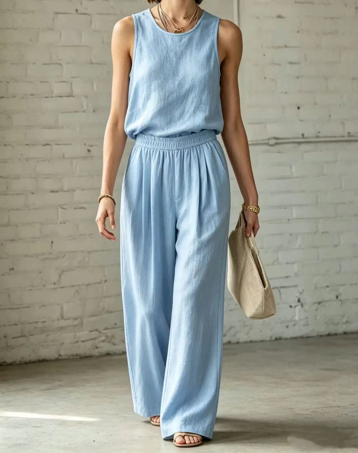 Janina Cotton Linen Camisole Wide Leg Set