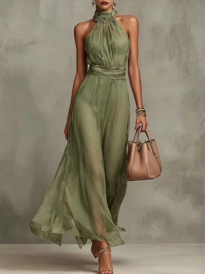 Liesel Flowing Halter Wedding Guest Maxi Dress