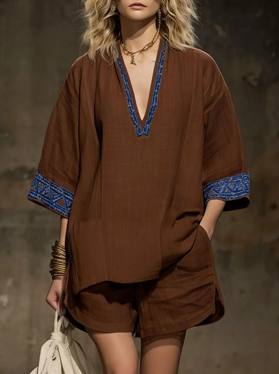 Brielle Boho Linen Shorts Set