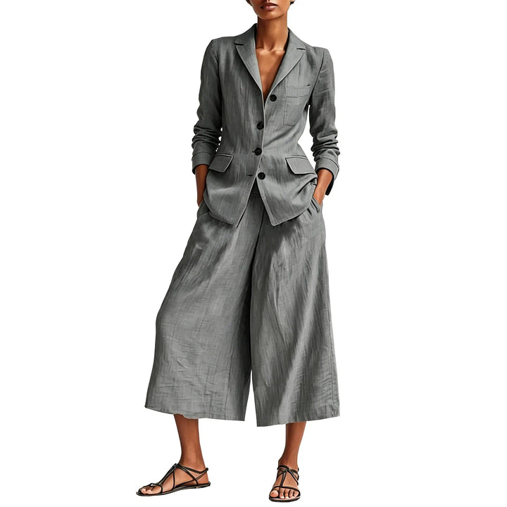 Daphne Linen Blazer and Wide Leg Capri Set